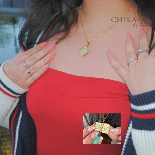 Our Story - Secret message Book custom Necklace - Gold