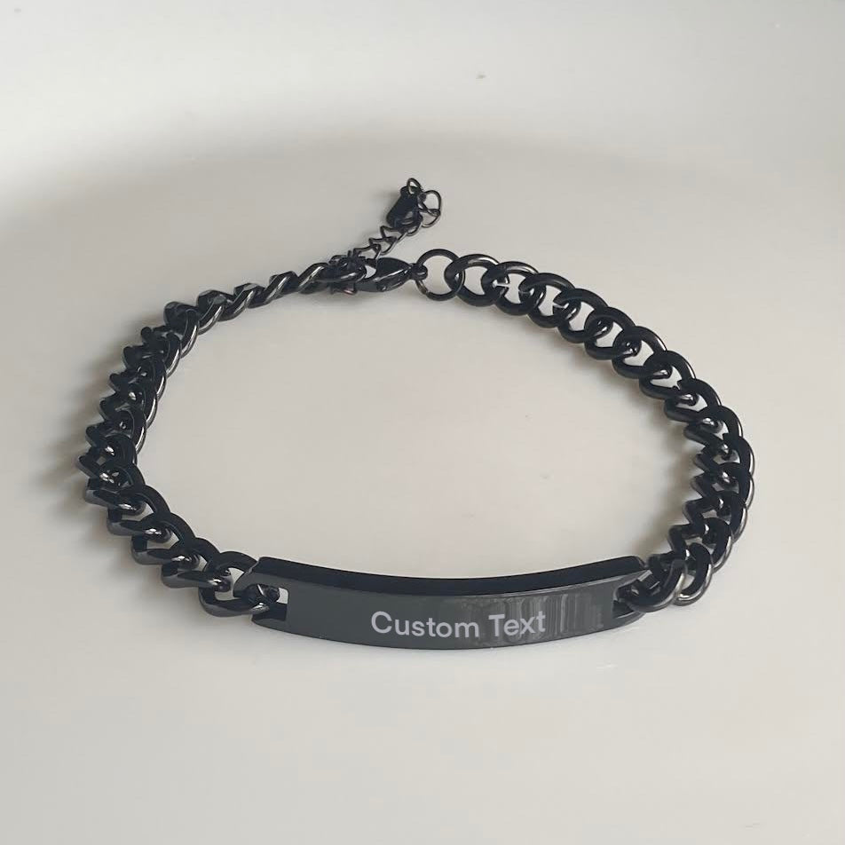 Men’s Custom Cuban Link Bar Bracelet - Black - CHIKAAG